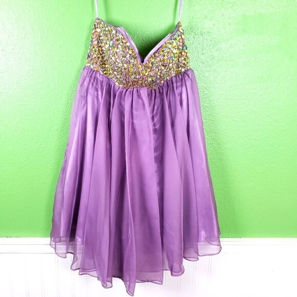 Eureka Women's Beaded Chiffon Mini Strapless Mini Evening Dress Size XS - Picture 1 of 11